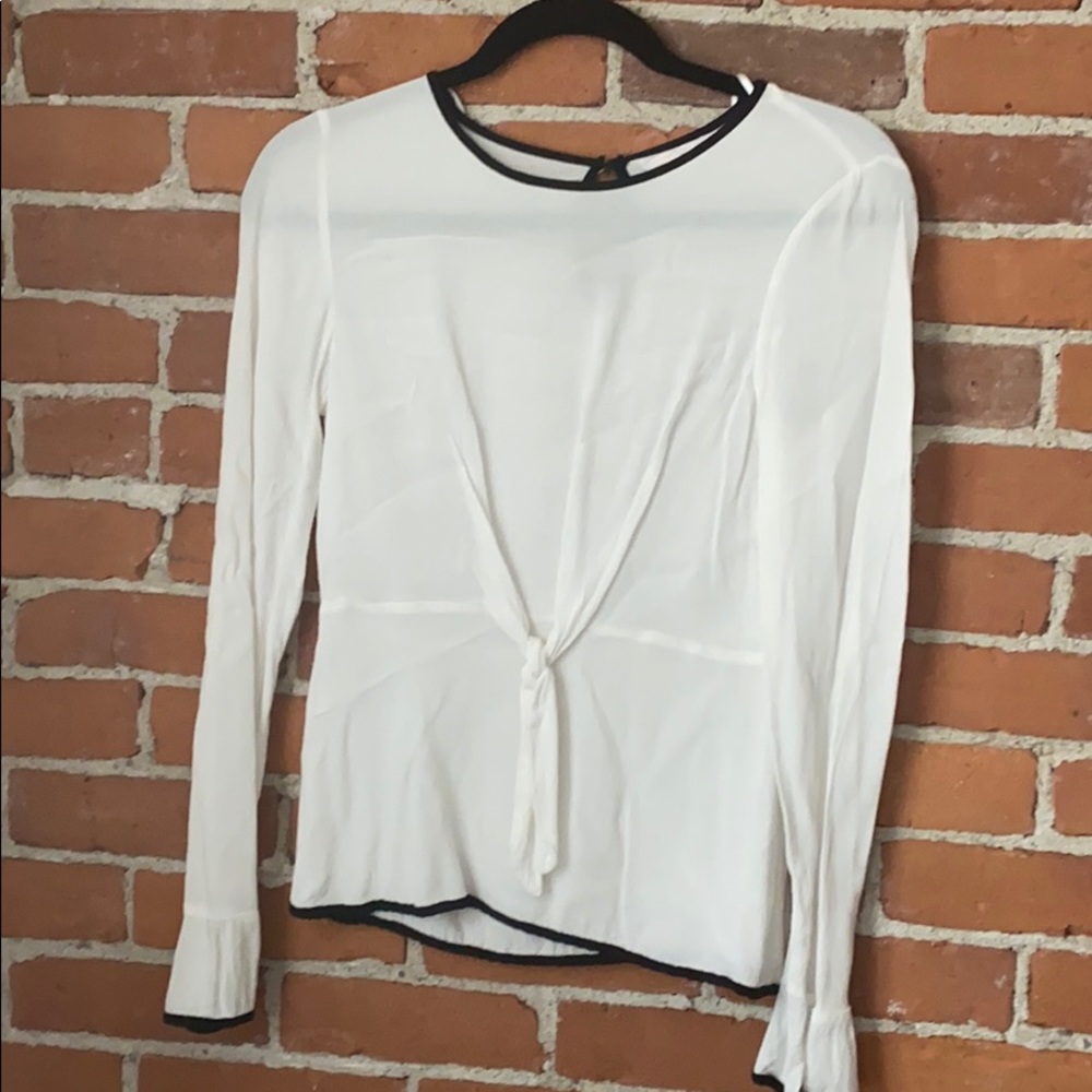 Zara White and black blouse with tie